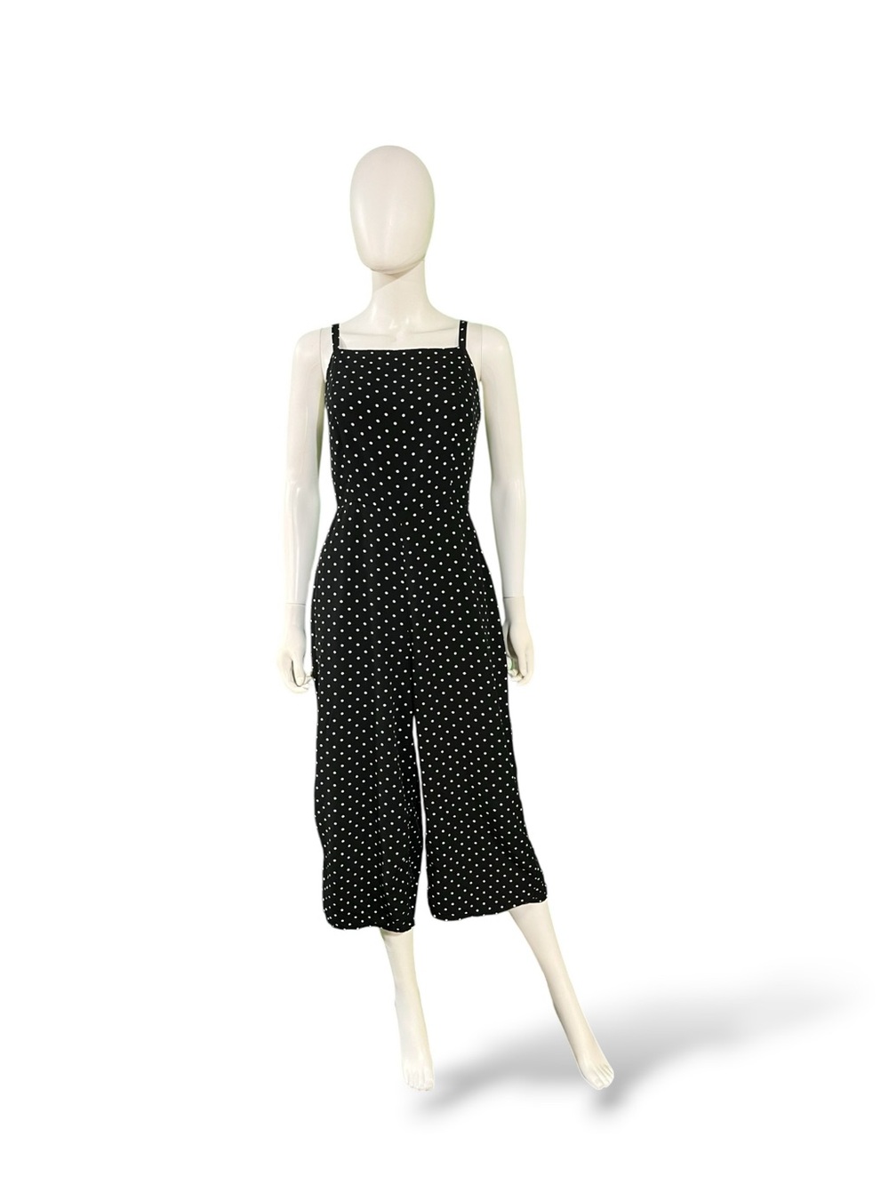 Old Navy Black Polka Dot Cropped Jumpsuit, Medium